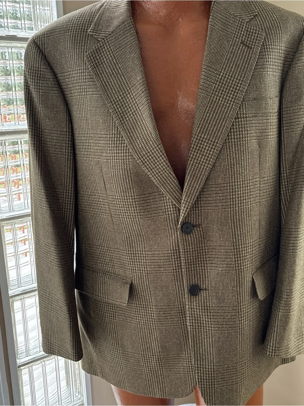 Club Room Men's 42R Silk Wool Sport Coat Pantex Brown Glen Plaid